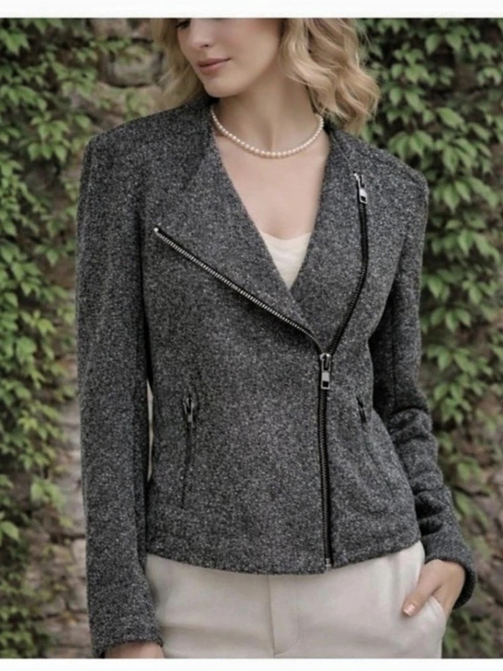 NWT Catherine Malandrino Gray Marled Asymmetrical Moto Jacket M